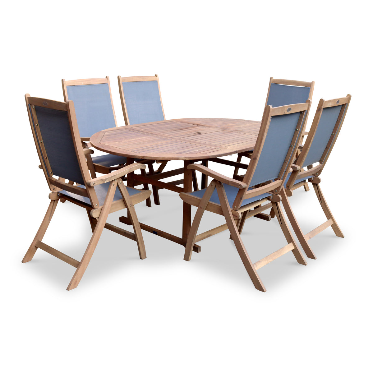 Turnbury Extending Table Set with 6 Henley Reclining Folding Chairs from Roseland Furniture
