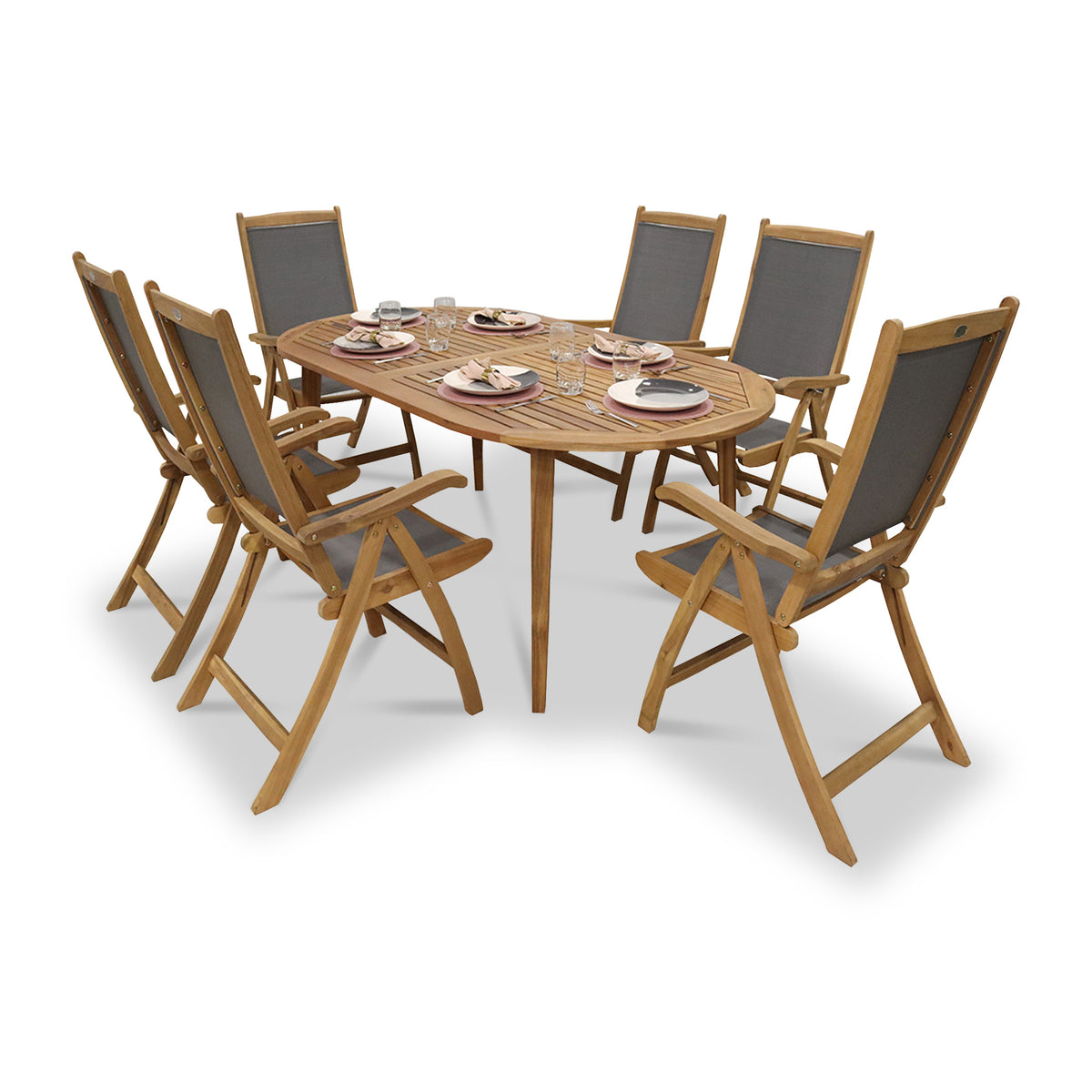 Ellipse FSC Table Set with 6 Recliner Folding Chairs from Roseland Furniture