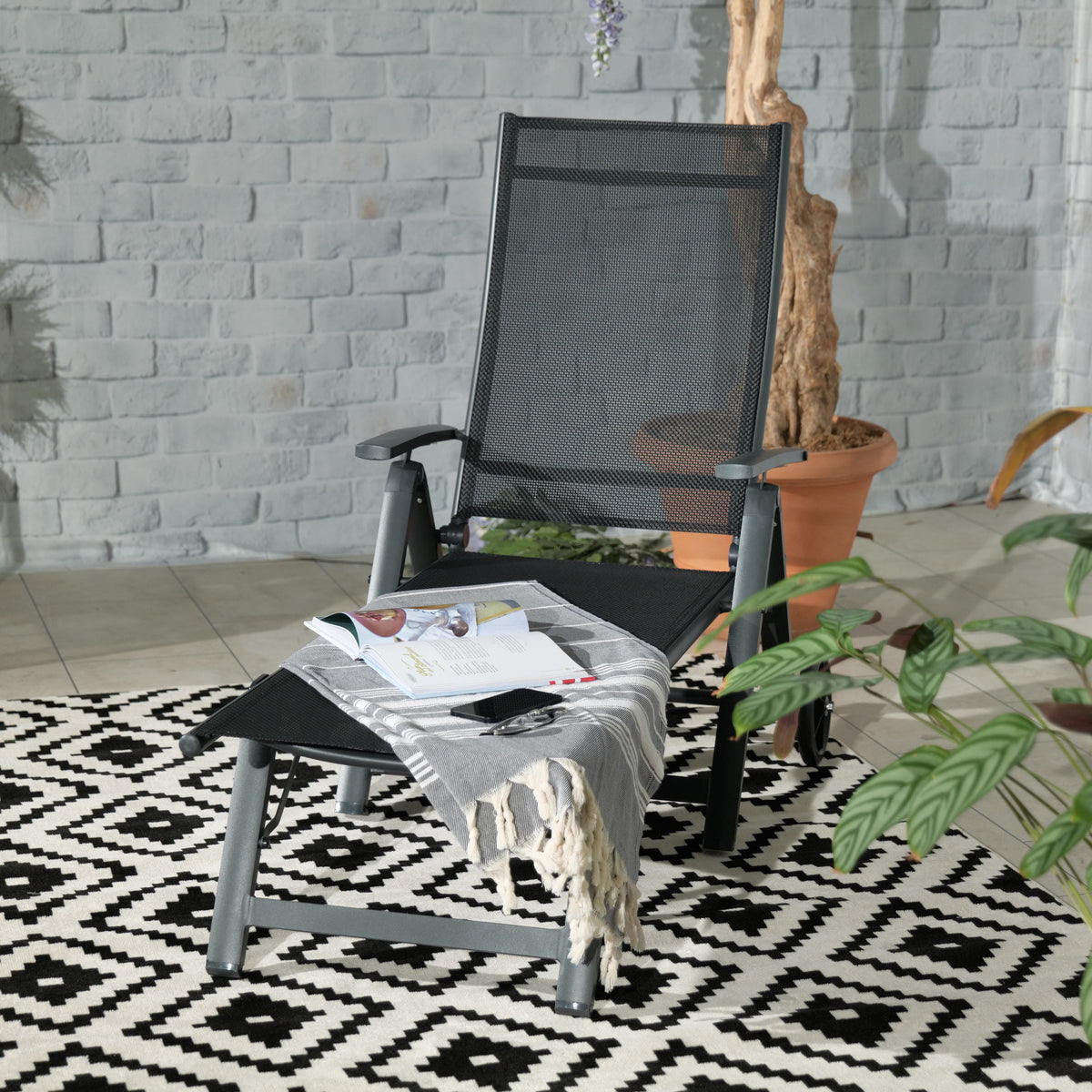 Sorrento Wheeled Sun Lounger Black from Roseland Furniture