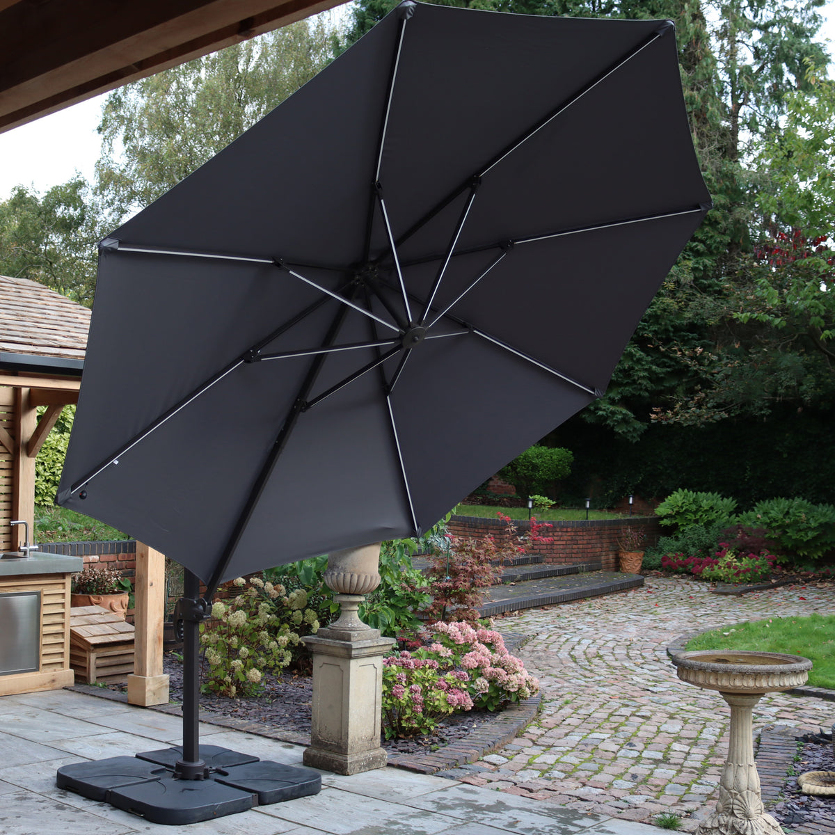 3.5m LED Cantilever Parasol Grey from Roseland Furniture