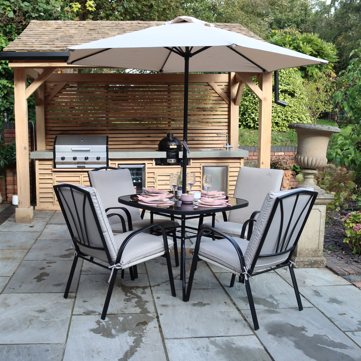 Amalfi 4 Seater Dining Set with Ivory Padded Cushions from Roseland Furniture