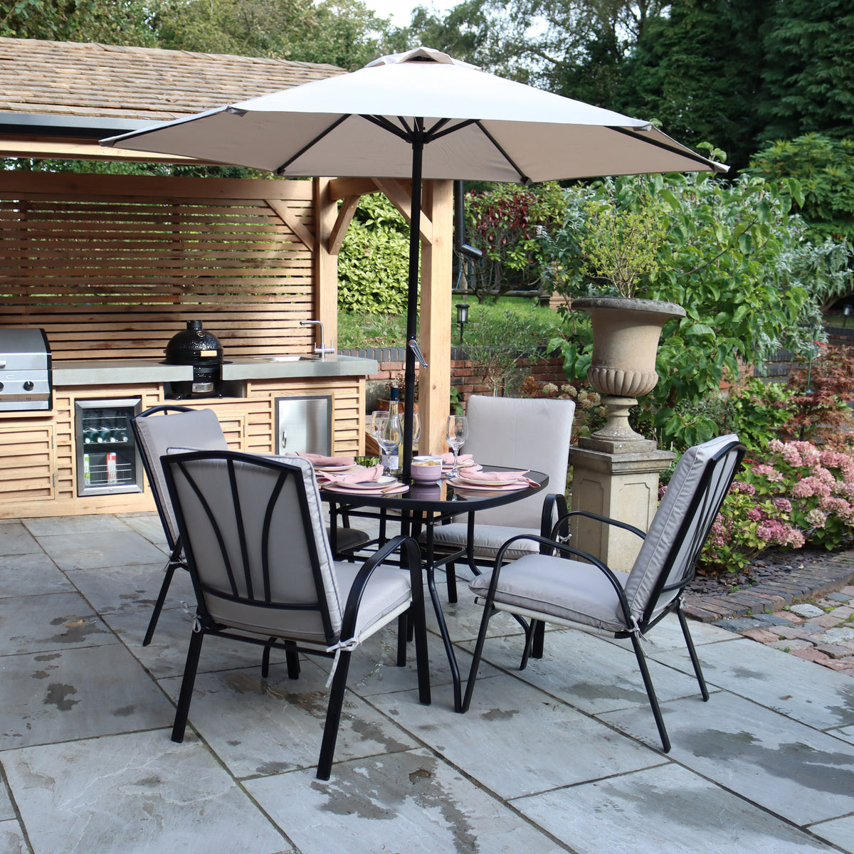 Amalfi 4 Seater Dining Set with Ivory Padded Cushions from Roseland Furniture
