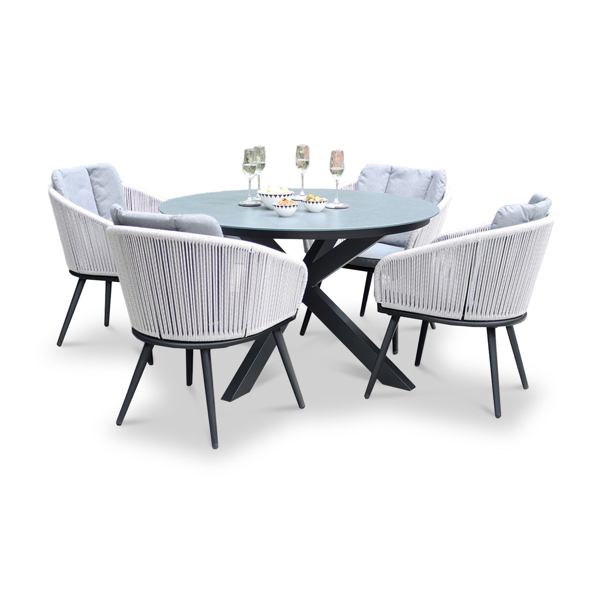 Aspen 120cm Round Table w 4 Aspen Rope Chairs from Roseland Furniture
