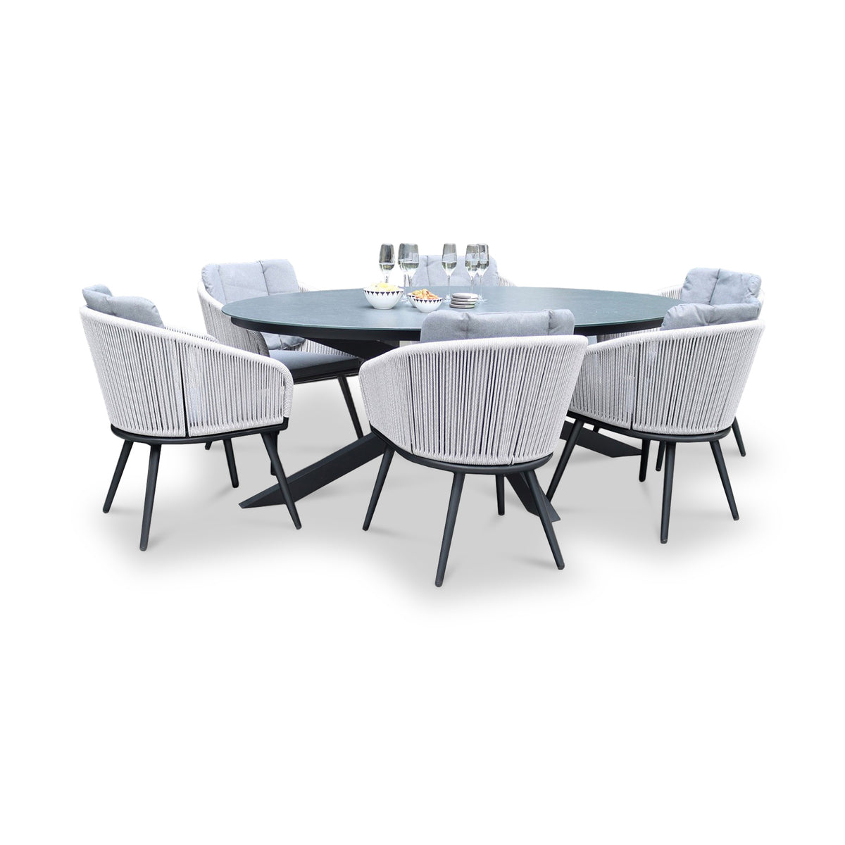 Aspen 200cm Oval Table w 6 Rope Chairs from Roseland Furniture