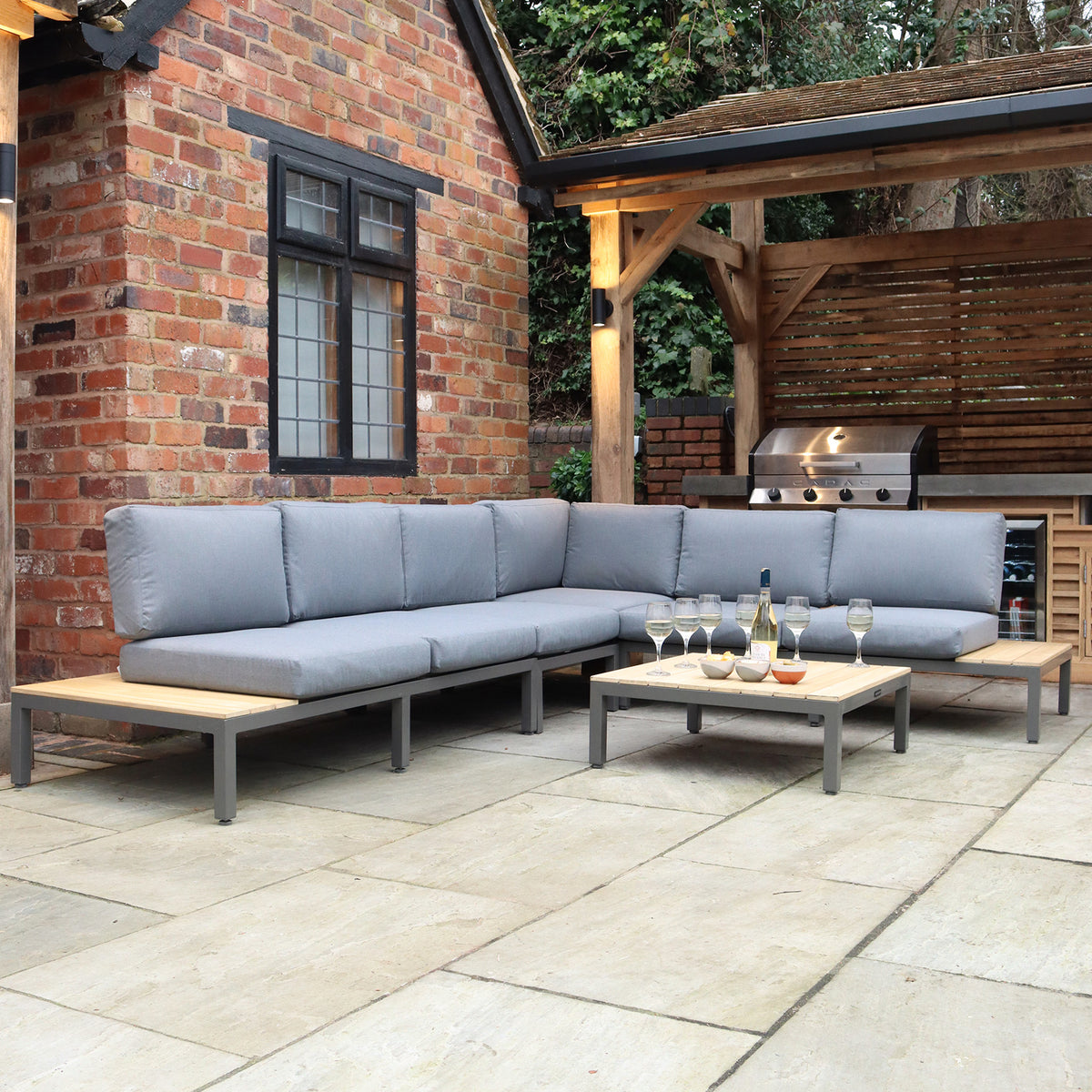 Aspen Garden Lounge Set with Teak Coffee and Side Tables from Roseland Furniture