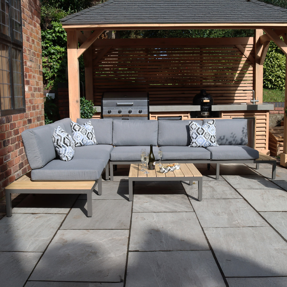 Aspen Garden Lounge Set with Teak Coffee and Side Tables from Roseland Furniture