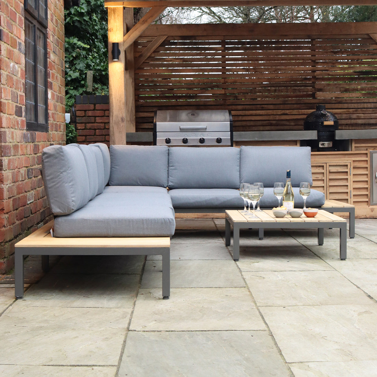 Aspen Garden Lounge Set with Teak Coffee and Side Tables from Roseland Furniture