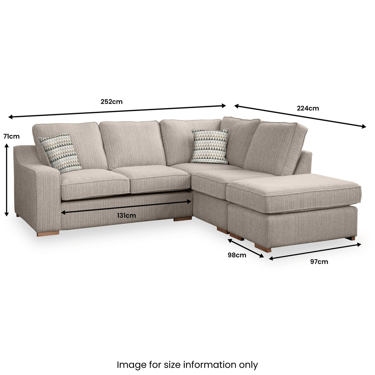 Ashow Beige Right Hand Corner Sofabed Dimensions from Roseland furniture