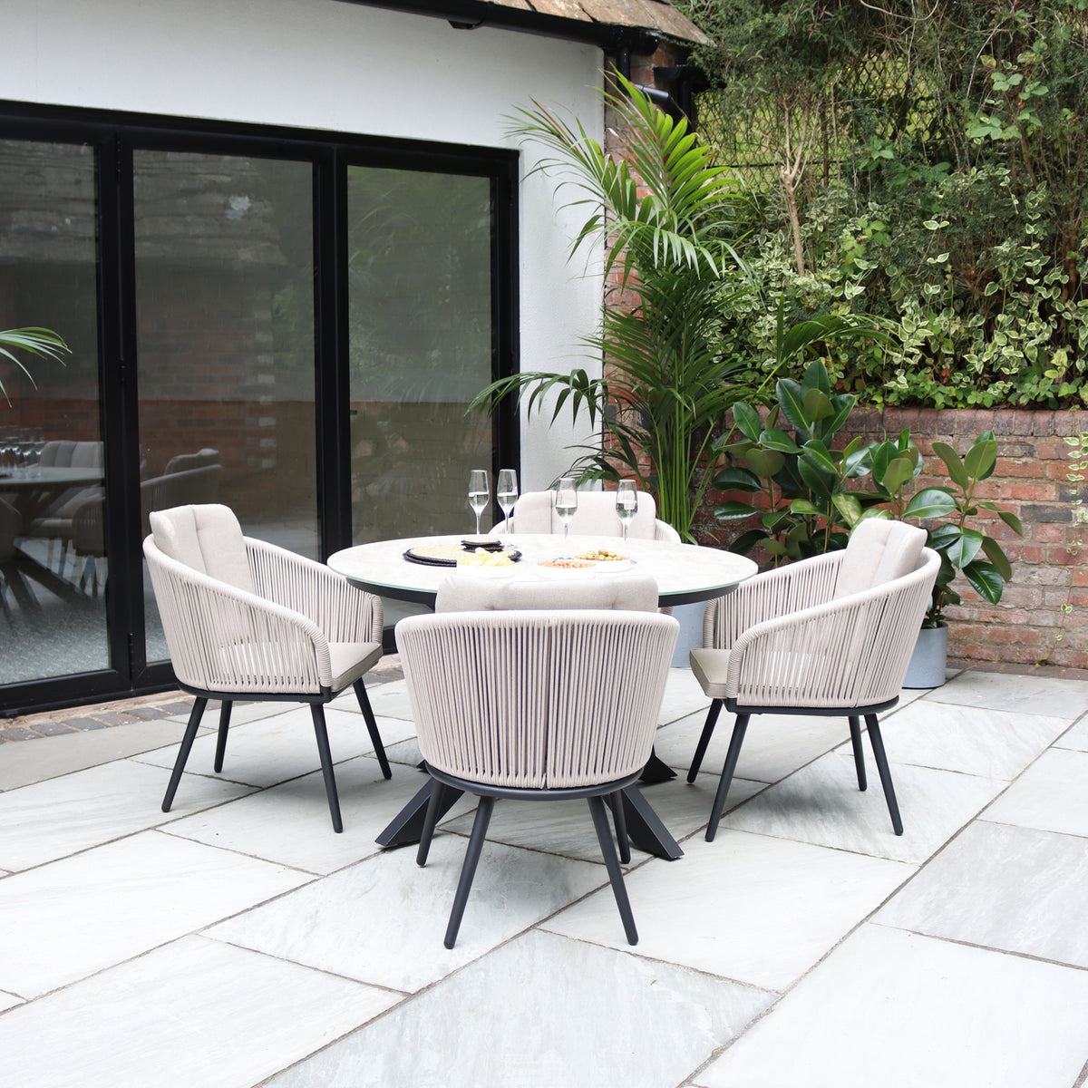 Bali 120cm Round Table w 4 Bali Rope Chairs from Roseland Furniture