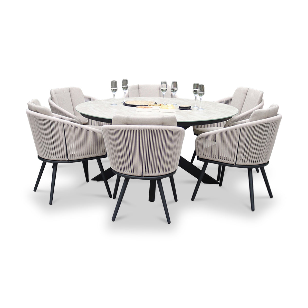 Bali 150cm Round Table w 6 Bali Rope Chairs from Roseland Furniture