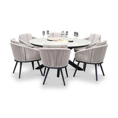 Bali 6 Seater Round Ceramic Glass Dining Set with Bali Rope Chairs