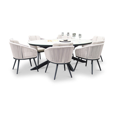 Bali 6 Seater Ellipse Ceramic Glass Dining Set with Bali Rope Chairs