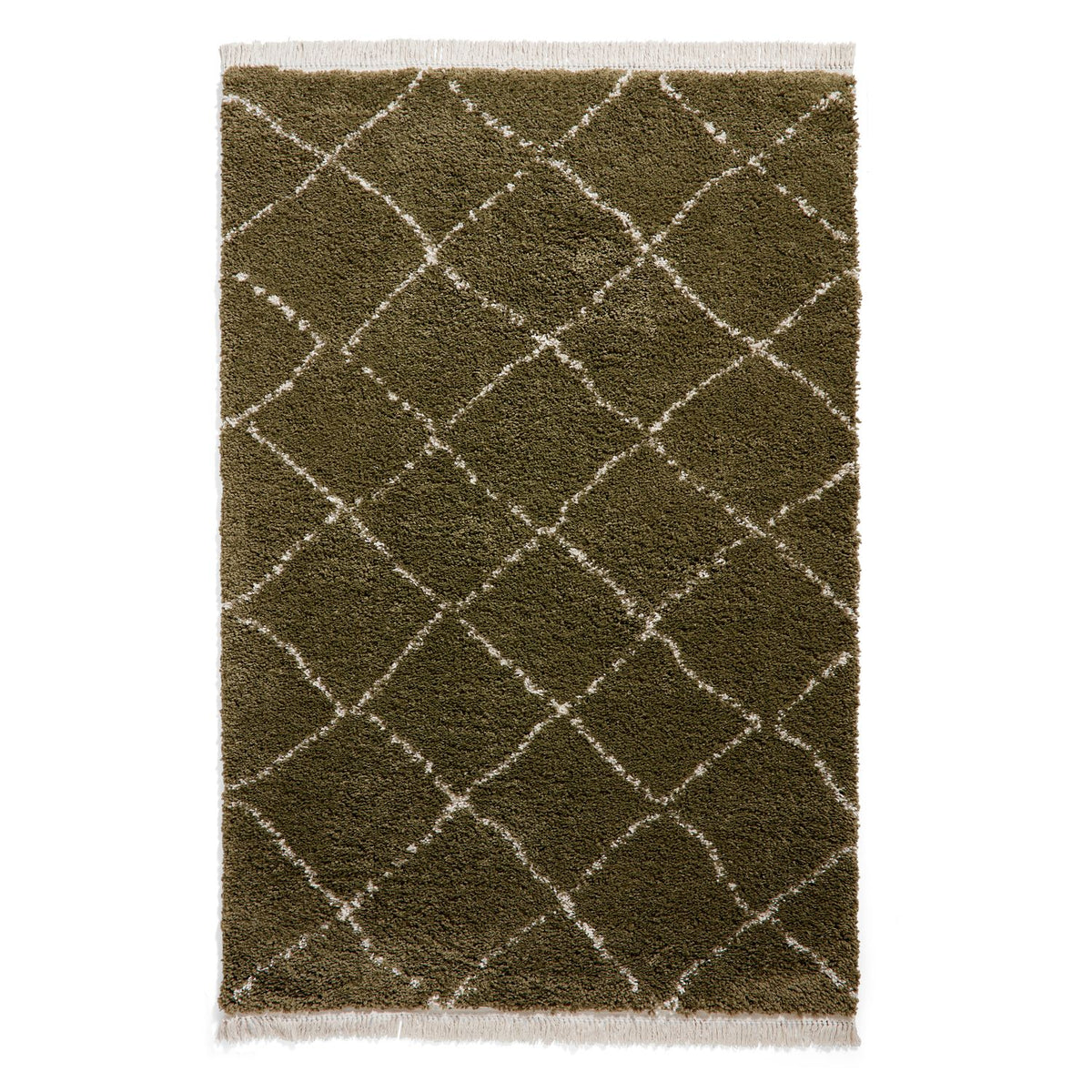 Green Willow Shaggy Tasselled Diamond Rug from Roseland Furniture