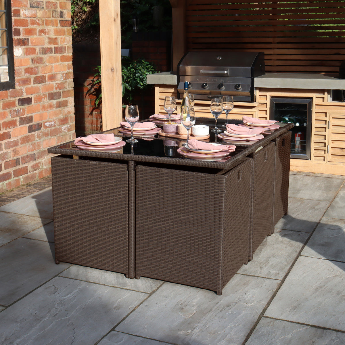 Cannes Brown Rattan 10 Seater Cube Sining Set from Roseland Furniture