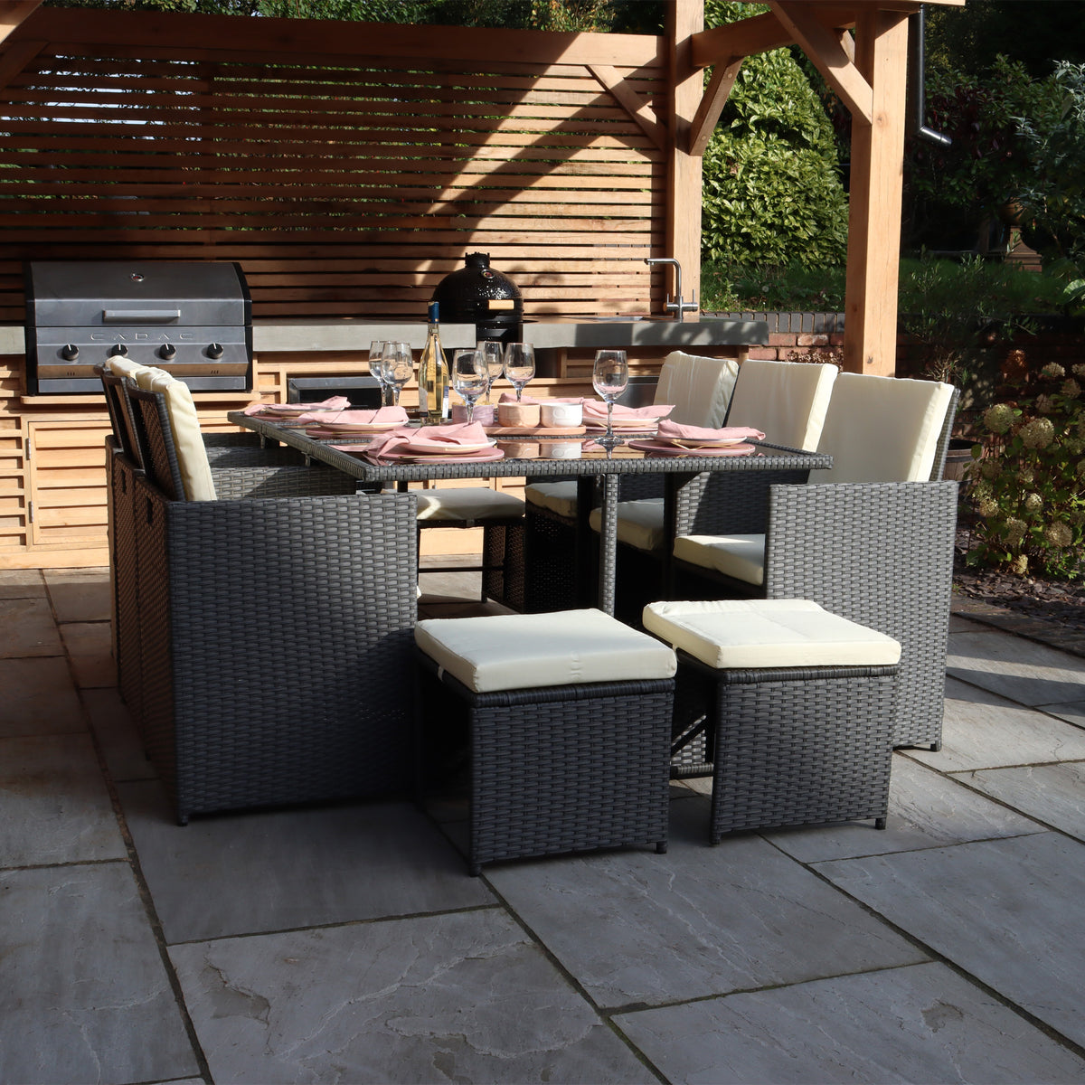 Cannes Grey Rattan 10 Seater Cube Sining Set from Roseland Furniture