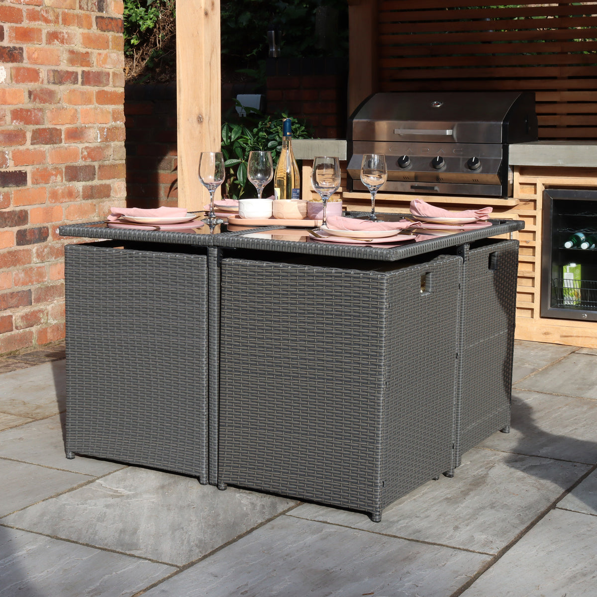 Cannes Grey Rattan 8 Seater Cube Sining Set from Roseland Furniture