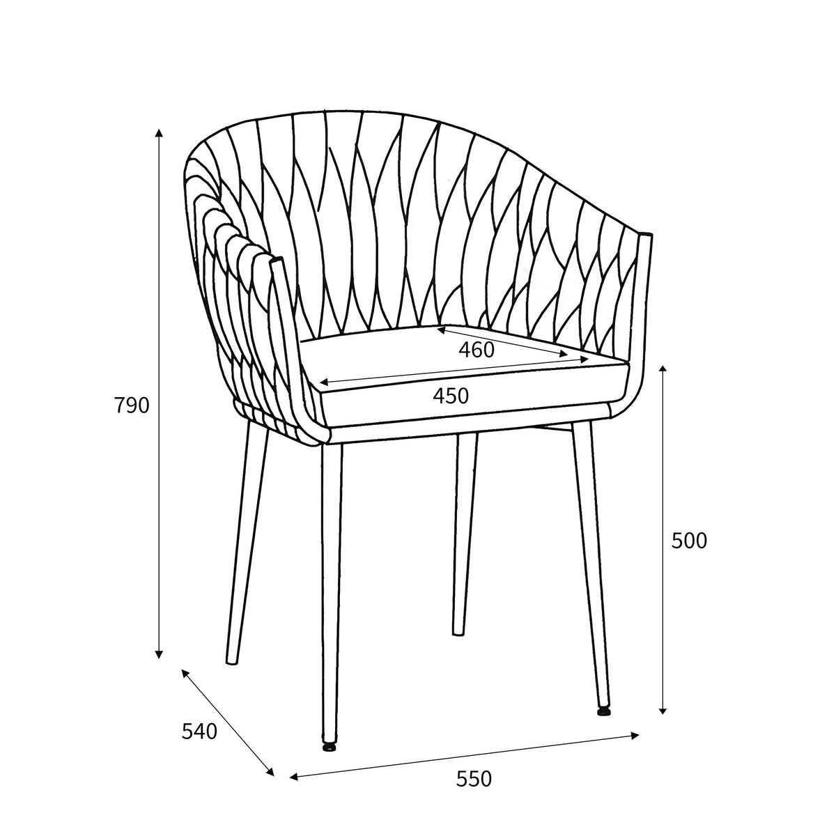 Carys Braided Accent Chair dimensions