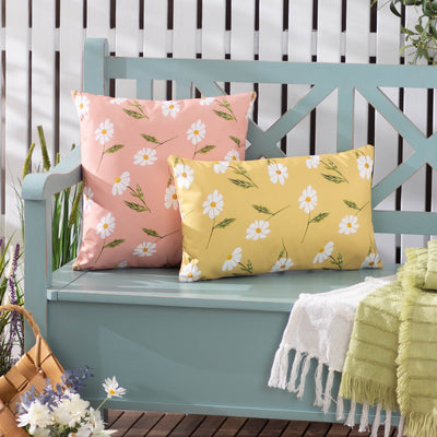 Daisies 50cm Yellow Outdoor Polyester Bolster Cushion