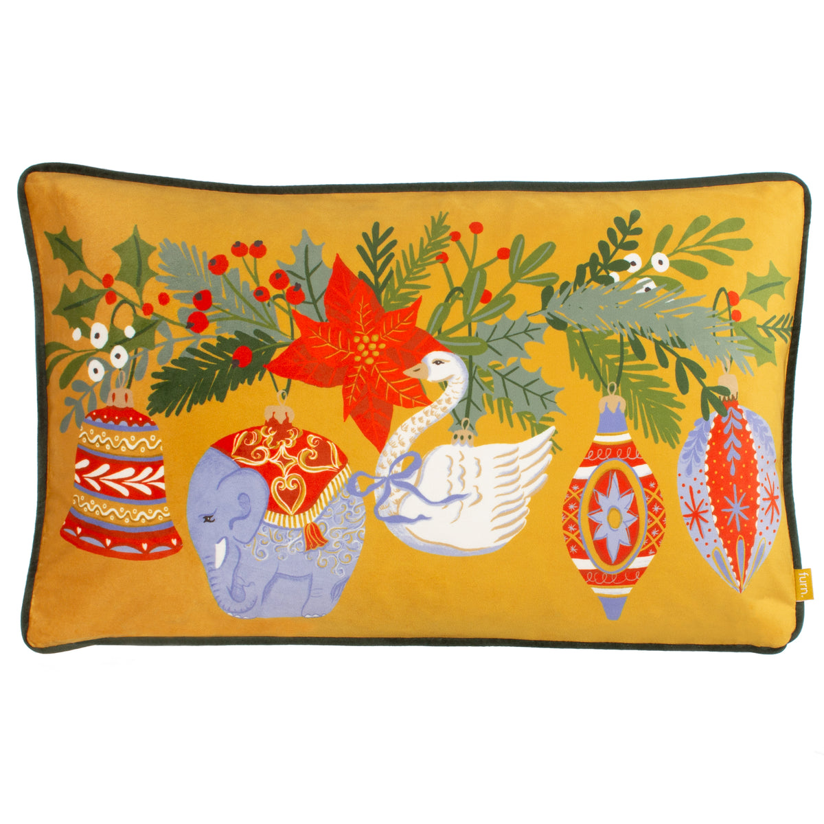 Deck the Halls Baubles 50cm Pine Green Bolster Cushion by Roseland Furniture