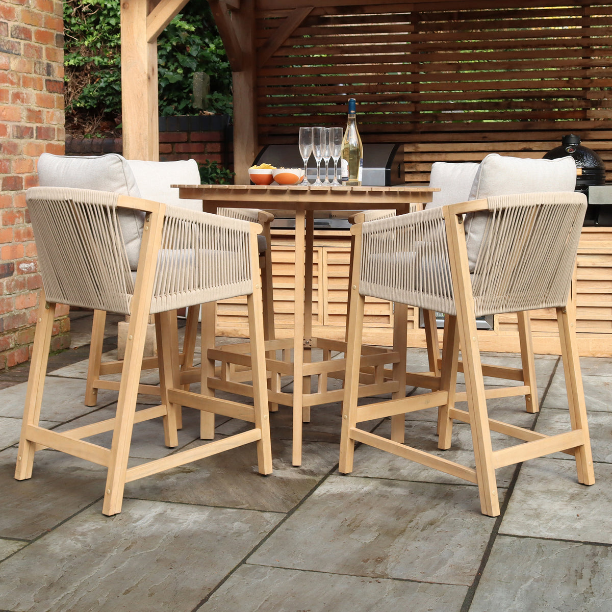 Roma FSC Bar Set 100cm High Table with 4 Deluxe Roma Bar Stools from Roseland Furniture