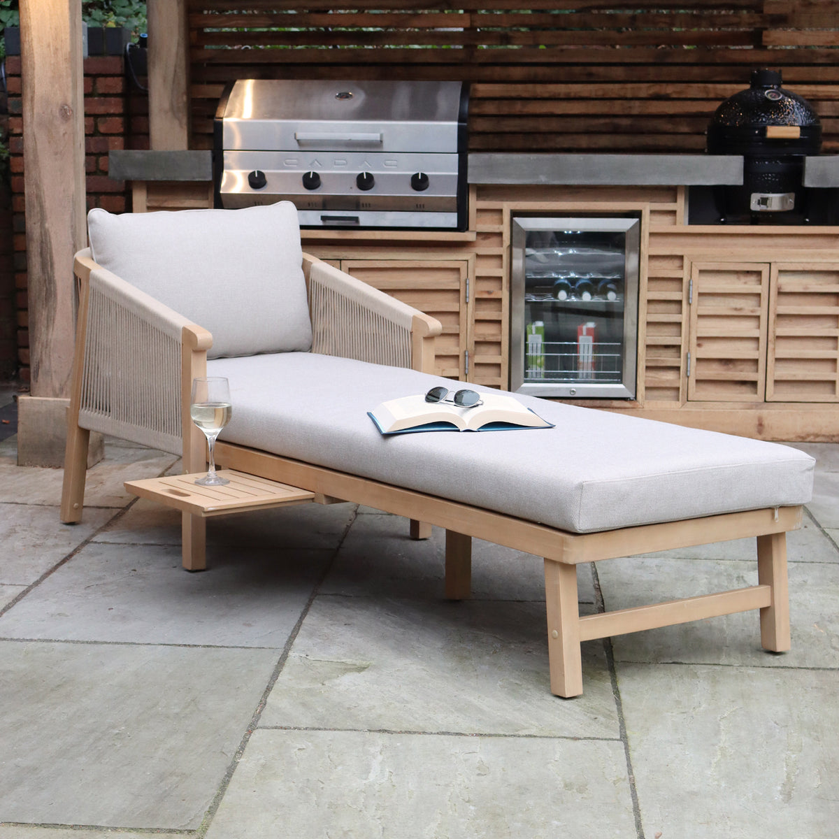 Roma FSC Sunlounger with Pullout Table from Roseland Furniture