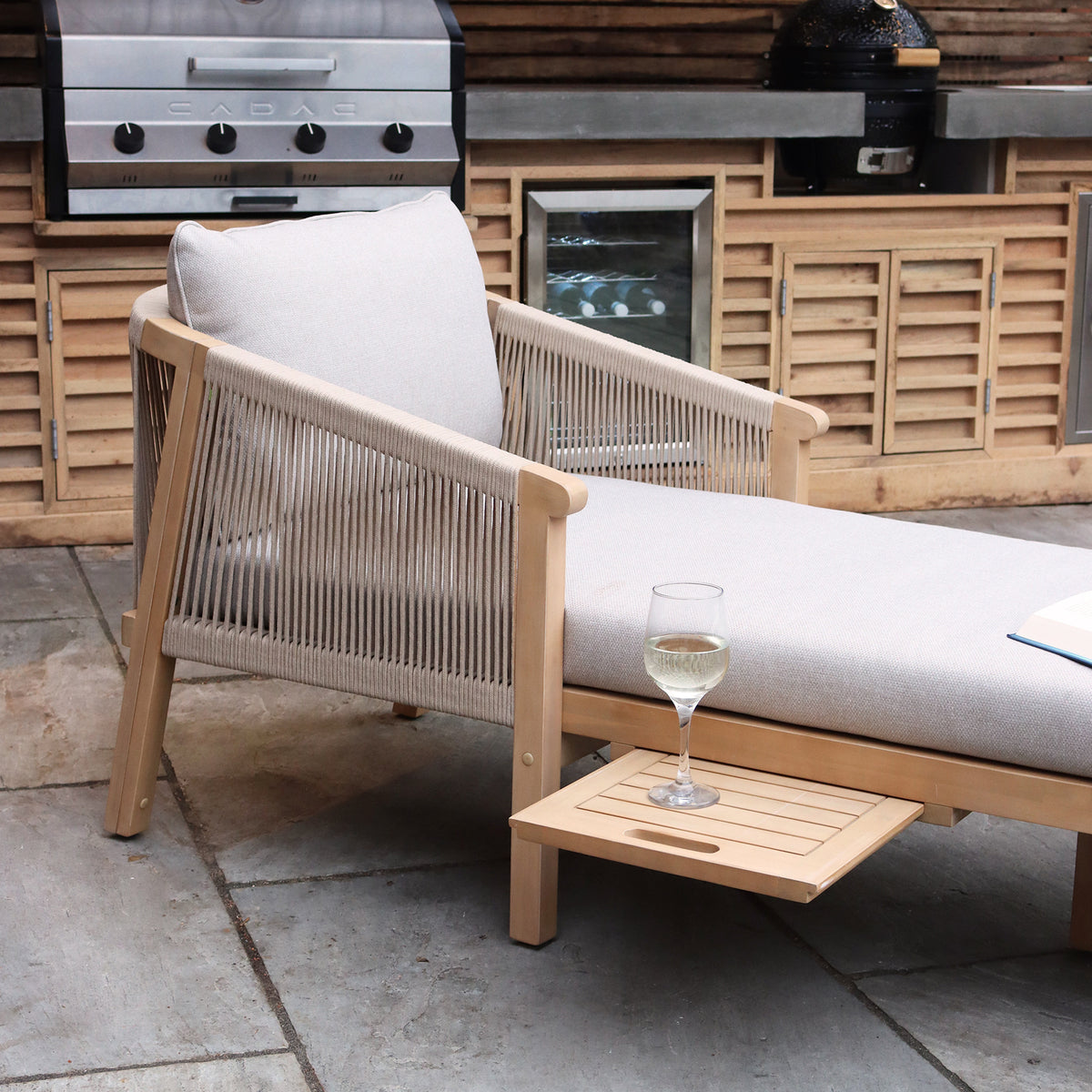 Roma FSC Sunlounger with Pullout Table from Roseland Furniture