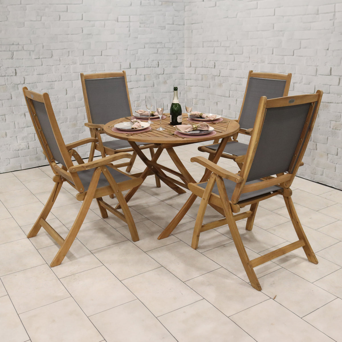 Brooklyn FSC Folding Set with 4 Henley Recliner Chairs from Roseland Furniture