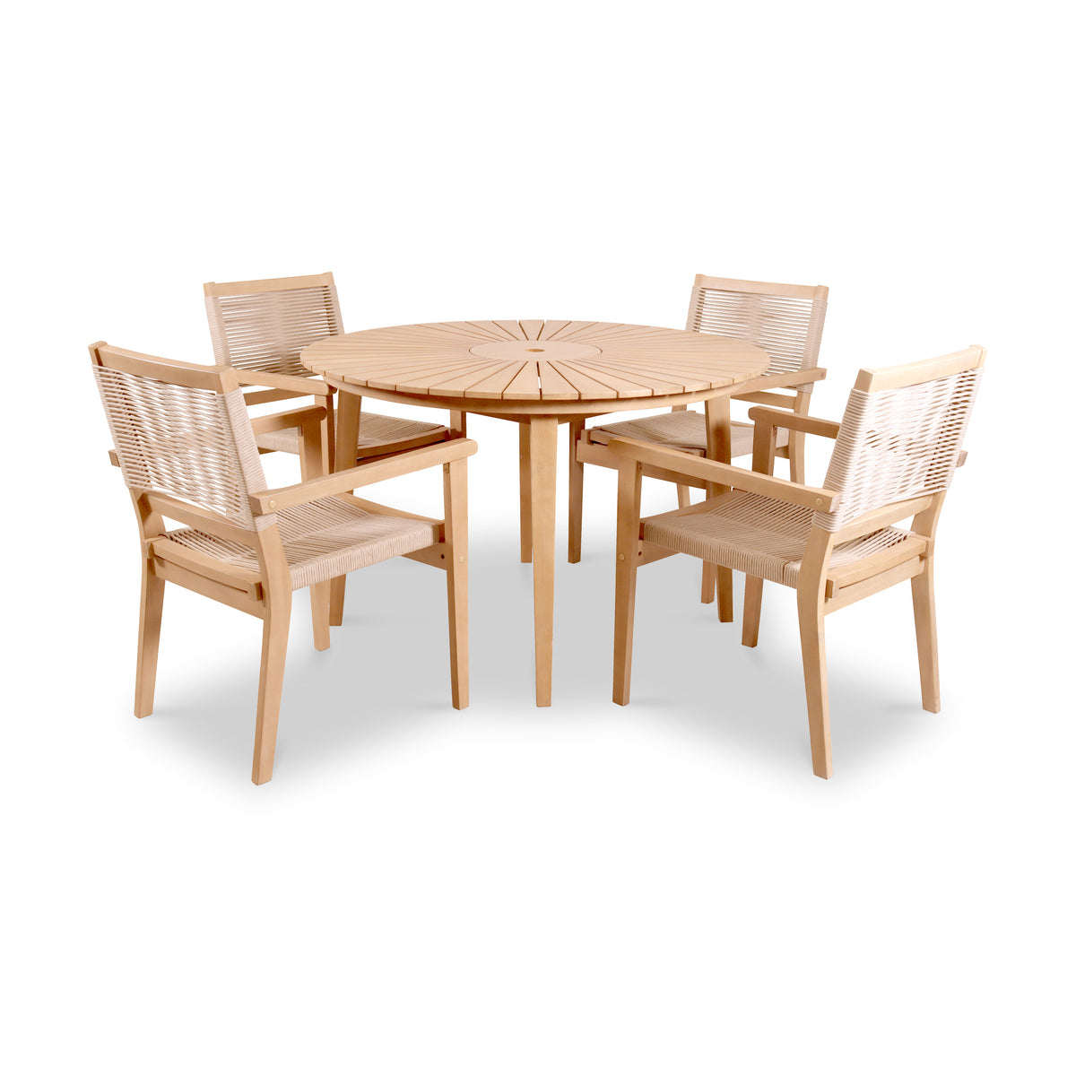 Roma FSC 120cm Table with 4 Stacking Rope Chairs from Roseland Furniture