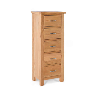 London Oak 5 Drawer Tallboy Chest