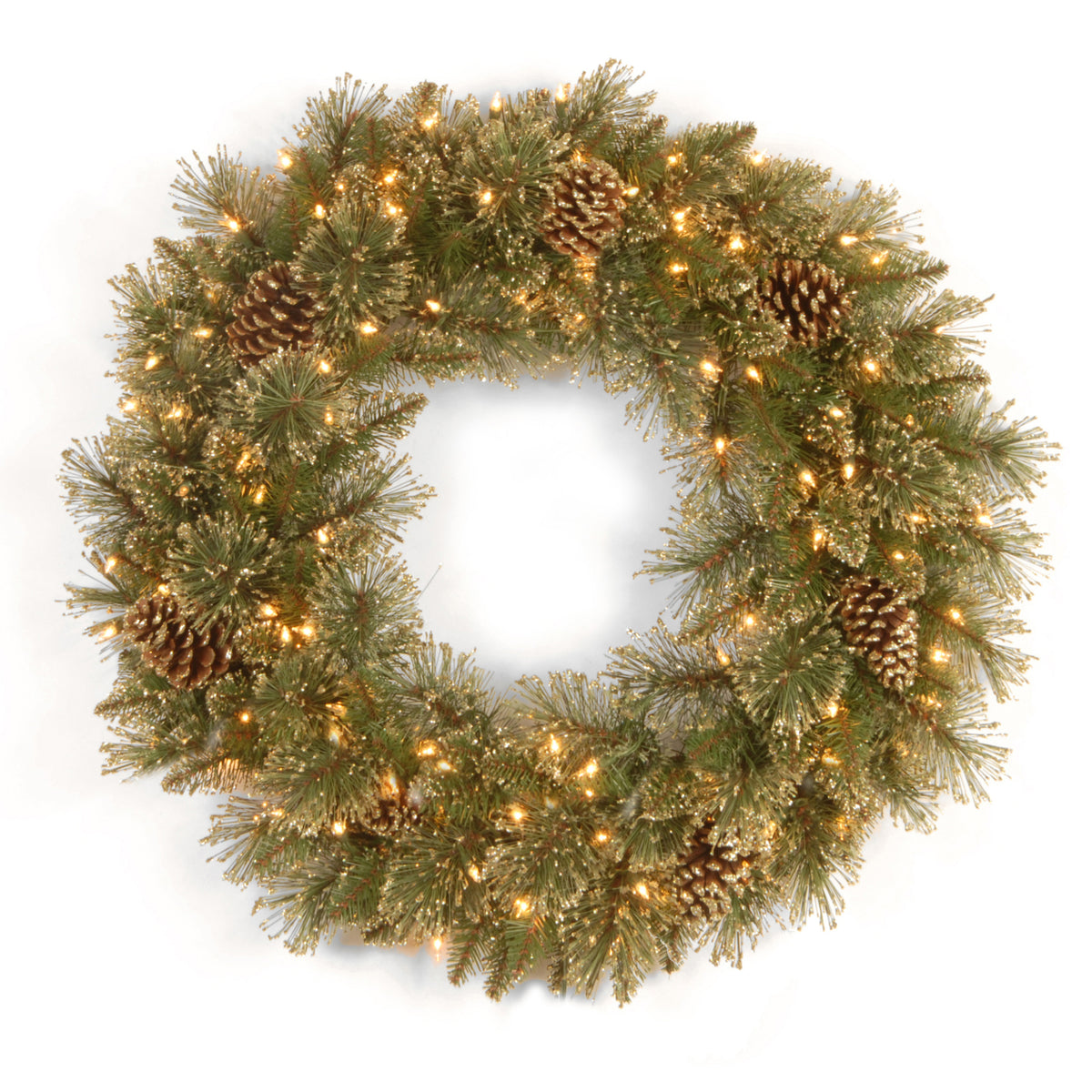 Glittery Warm White LED Gold 24" Wreath from Roseland Furniture