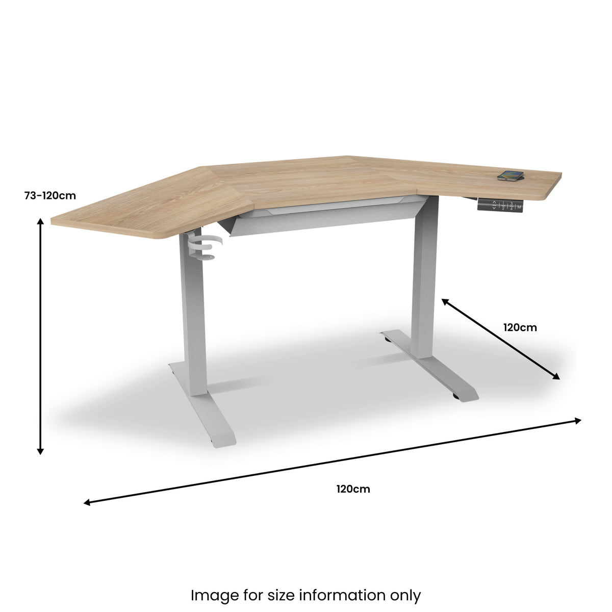 Koble Gino Smart Electric Height Adjustable Corner Desk with Storage Drawer dimensions