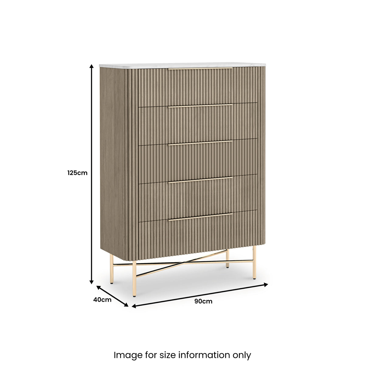 Amelie Grey Fluted 5 Drawer Chest by Roseland Furniture