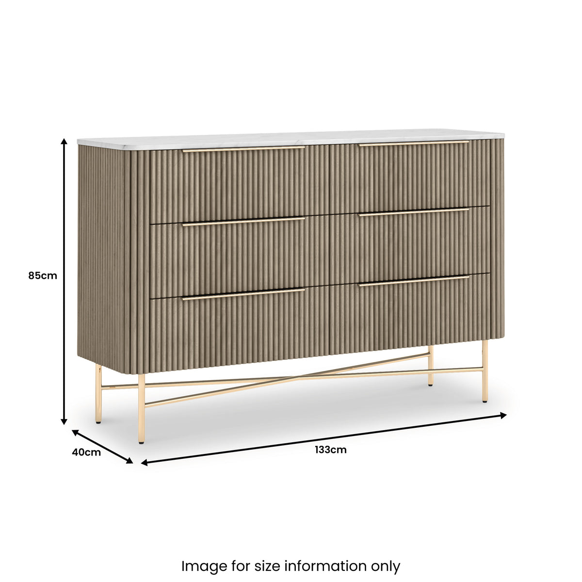 Amelie Grey Fluted 6 Drawer Chest by Roseland Furniture