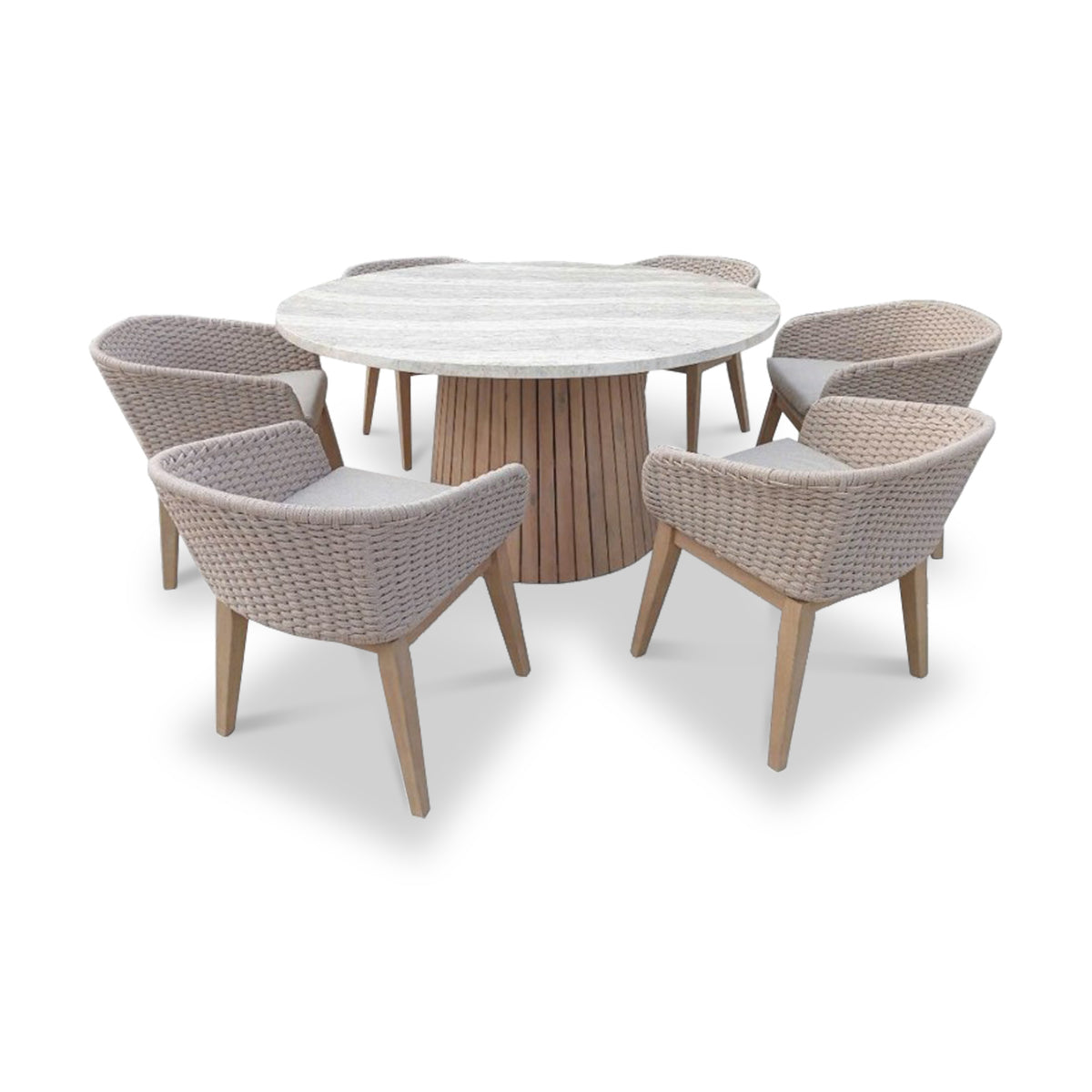 FSC 1 Jupiter 150cm Round Table w 6 Eden Dawn Dining Chairs from Roseland Furniture