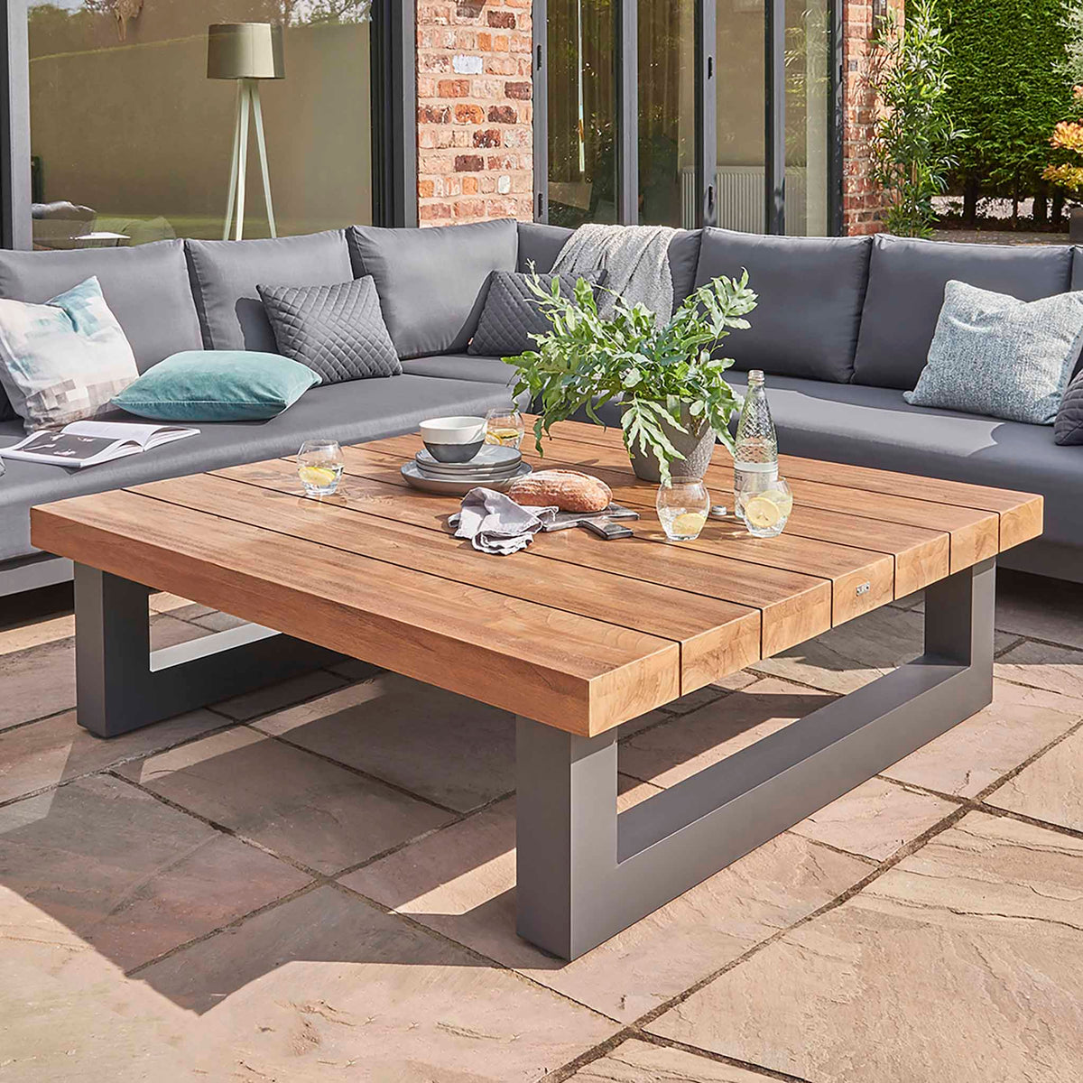 LIFE Nevada Corner Lounge Set with Teak Coffee Table