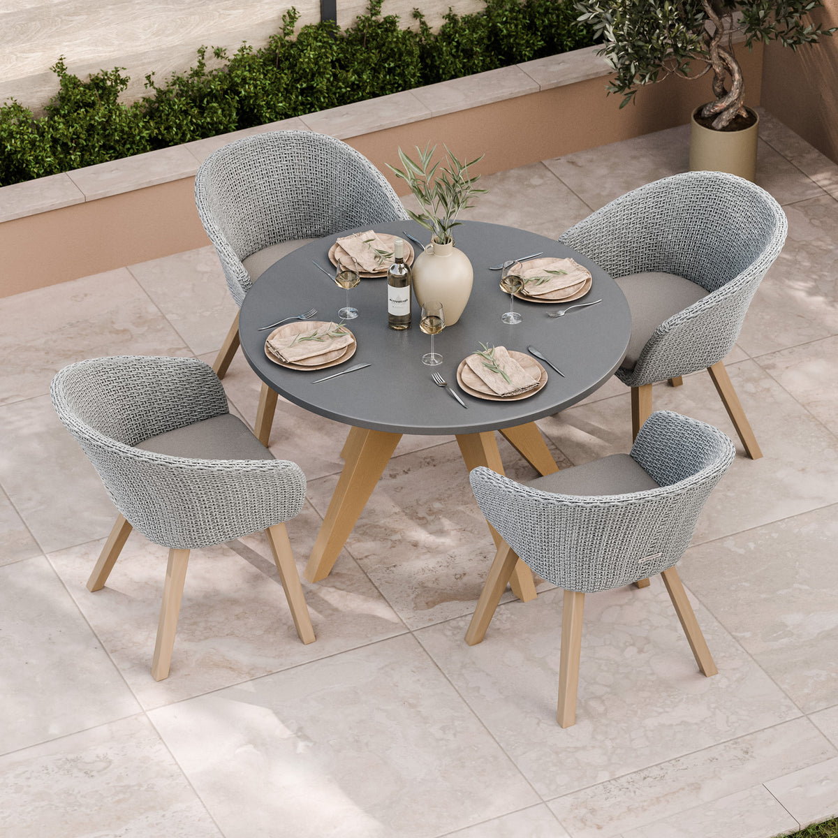 FSC 1 Luna 120cm Round table w 4 Sol Dining Chairs from Roseland Furniture