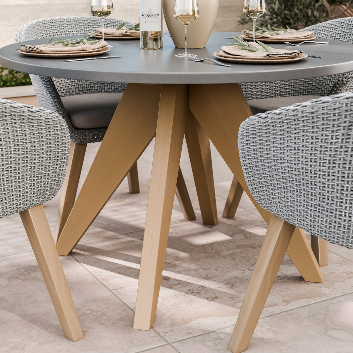 FSC 1 Luna 120cm Round table w 4 Sol Dining Chairs from Roseland Furniture