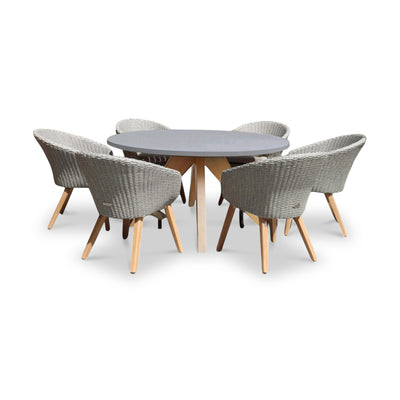 Luna 6 Seater Round Concrete Dining Set with Sol Rattan Dining Chairs