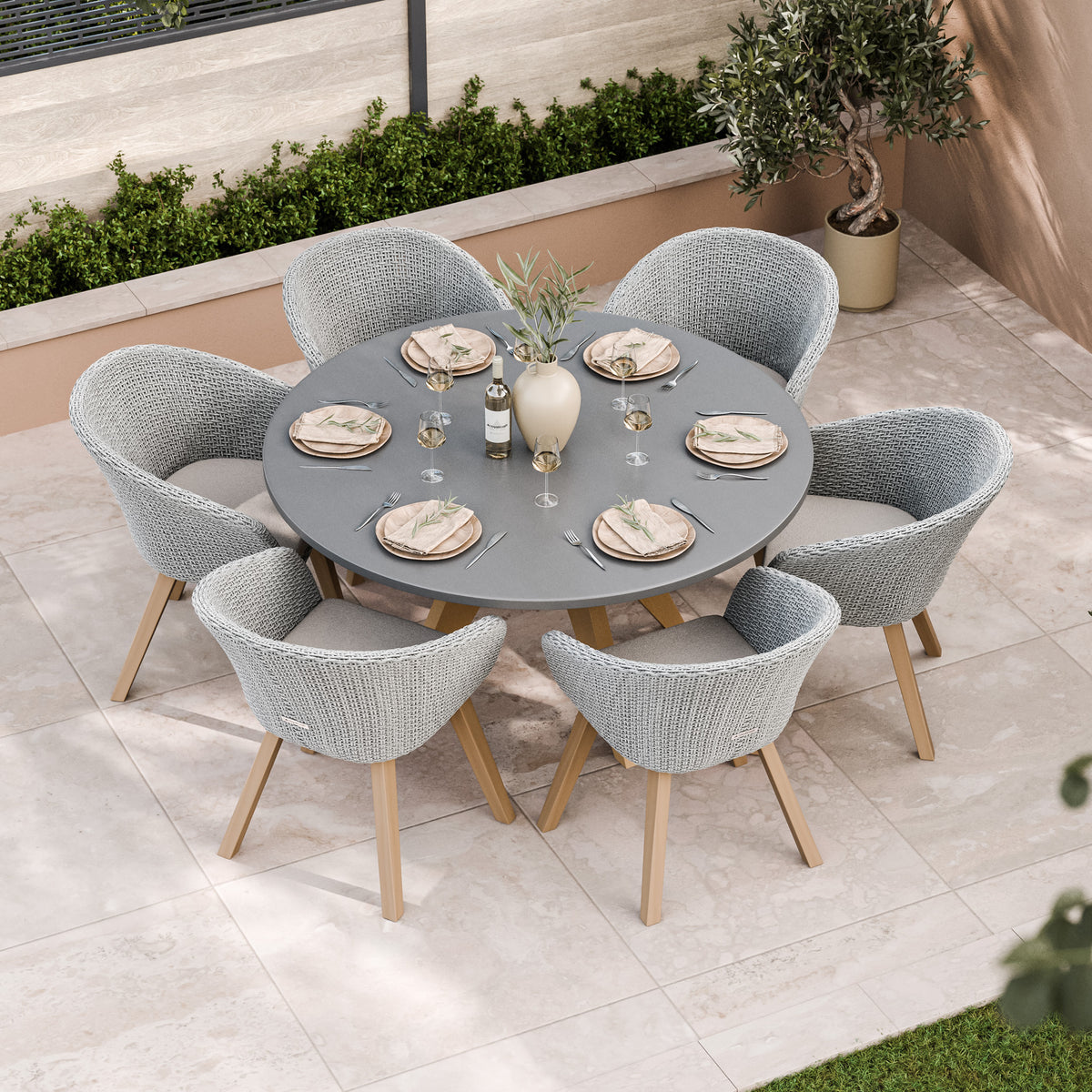 FSC 1 Luna 150cm Round table w 6 Sol Dining Chairs from Roseland Furniture