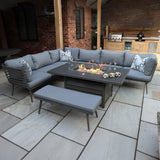 Mayfair 150cm Outdoor Corner Fire Pit Table Garden Lounge Set Grey from Roseland Furniture
