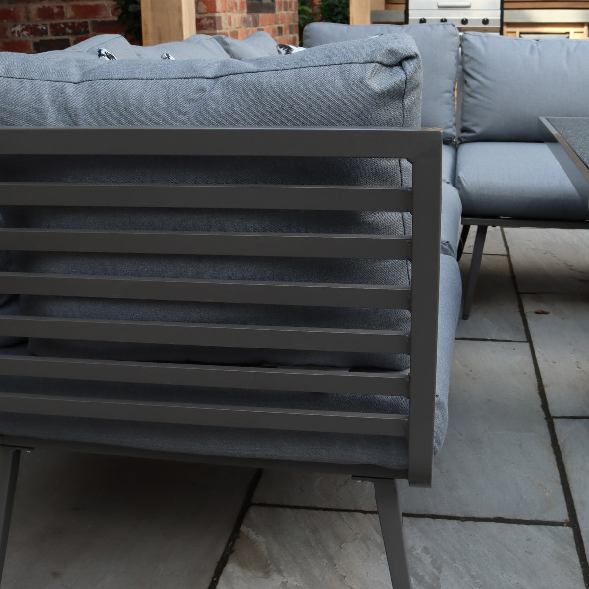 Mayfair 150cm Outdoor Corner Fire Pit Table Garden Lounge Set Grey from Roseland Furniture