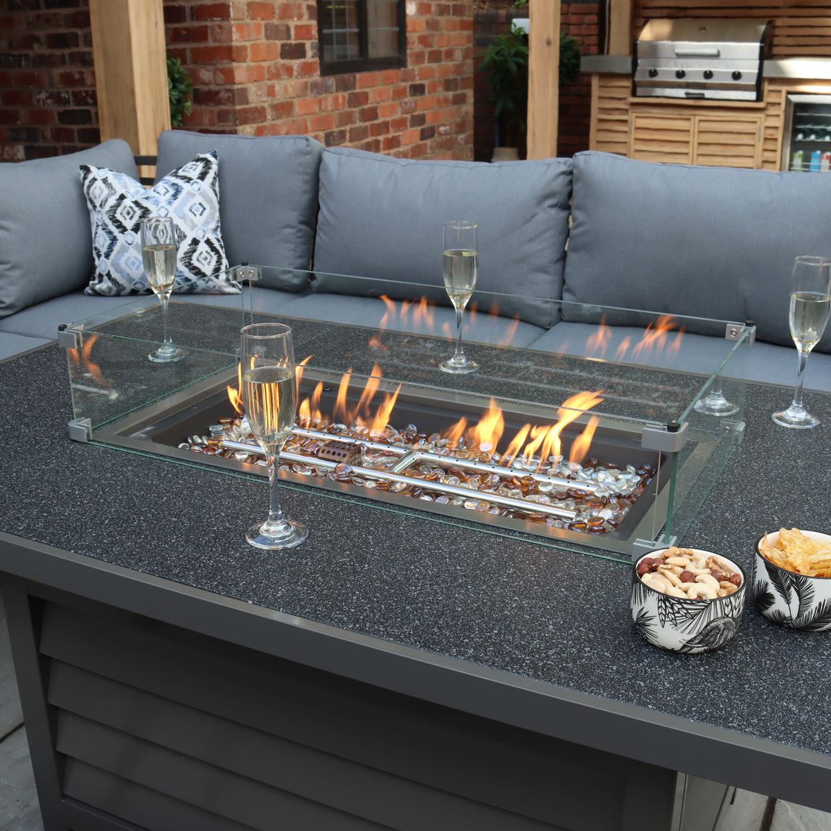 Mayfair 150cm Outdoor Corner Fire Pit Table Garden Lounge Set Grey from Roseland Furniture