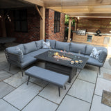 Mayfair 150cm Outdoor Corner Fire Pit Table Garden Lounge Set Grey from Roseland Furniture