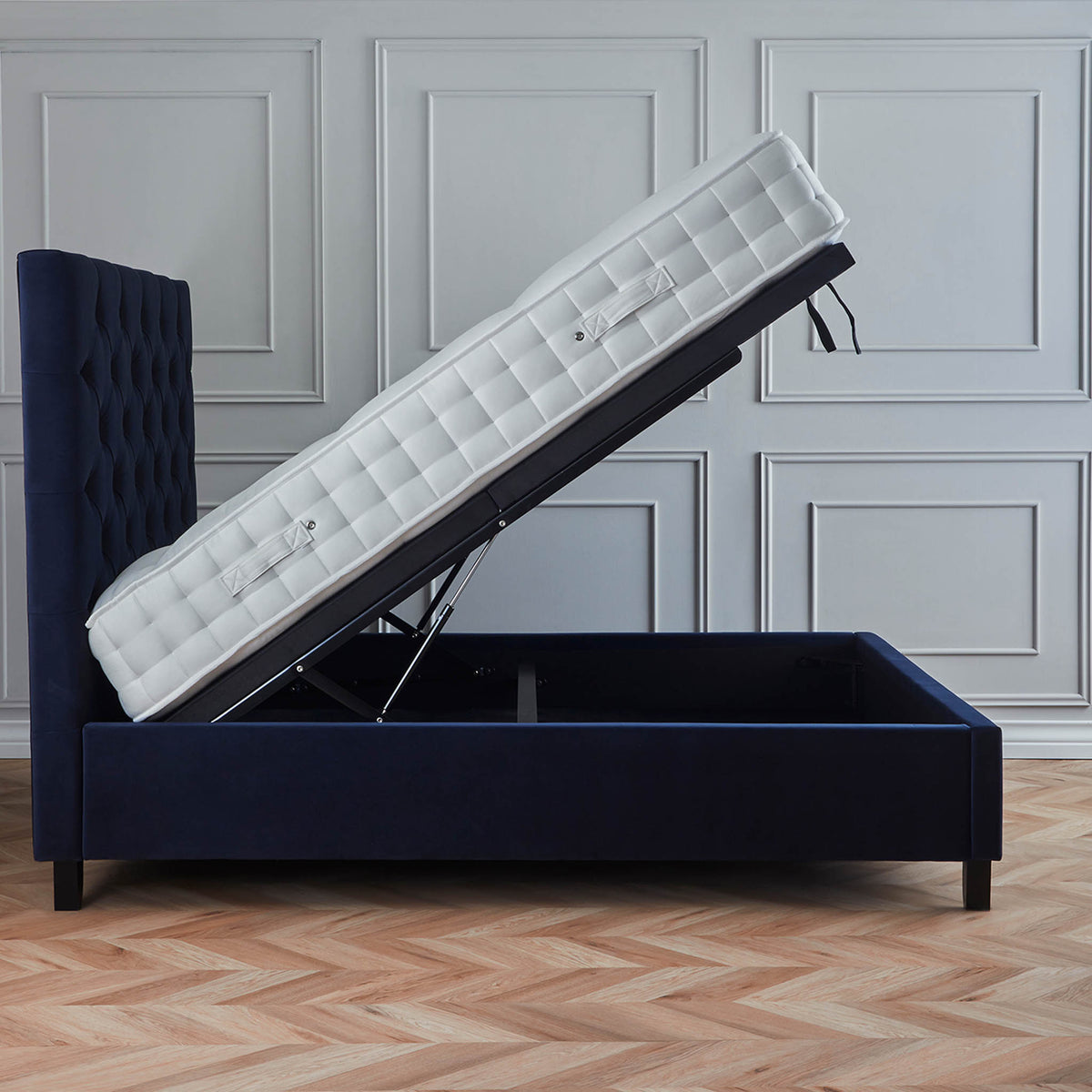 Francis Ink Blue Velvet Ottoman Storage Bed from Roseland Furniture