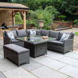 Paris 120cm Fire Pit Dine or Lounge Rattan Set With Bench from Roseland Furniture