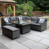 Paris 120cm Fire Pit Dine or Lounge Rattan Set With Bench from Roseland Furniture