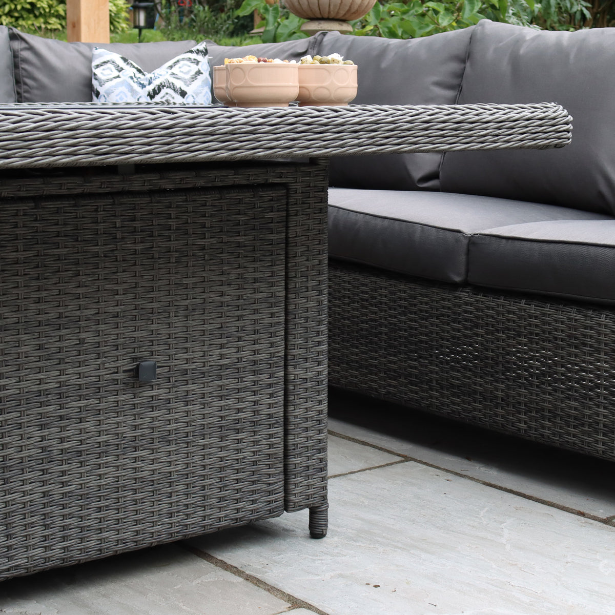 Paris 120cm Fire Pit Dine or Lounge Rattan Set With Bench from Roseland Furniture