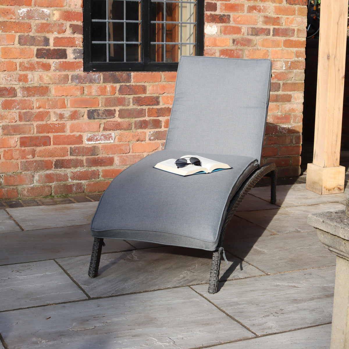Paris Rattan Sunlounger with Multi Position Backrest and Cushion from Roseland Furniture