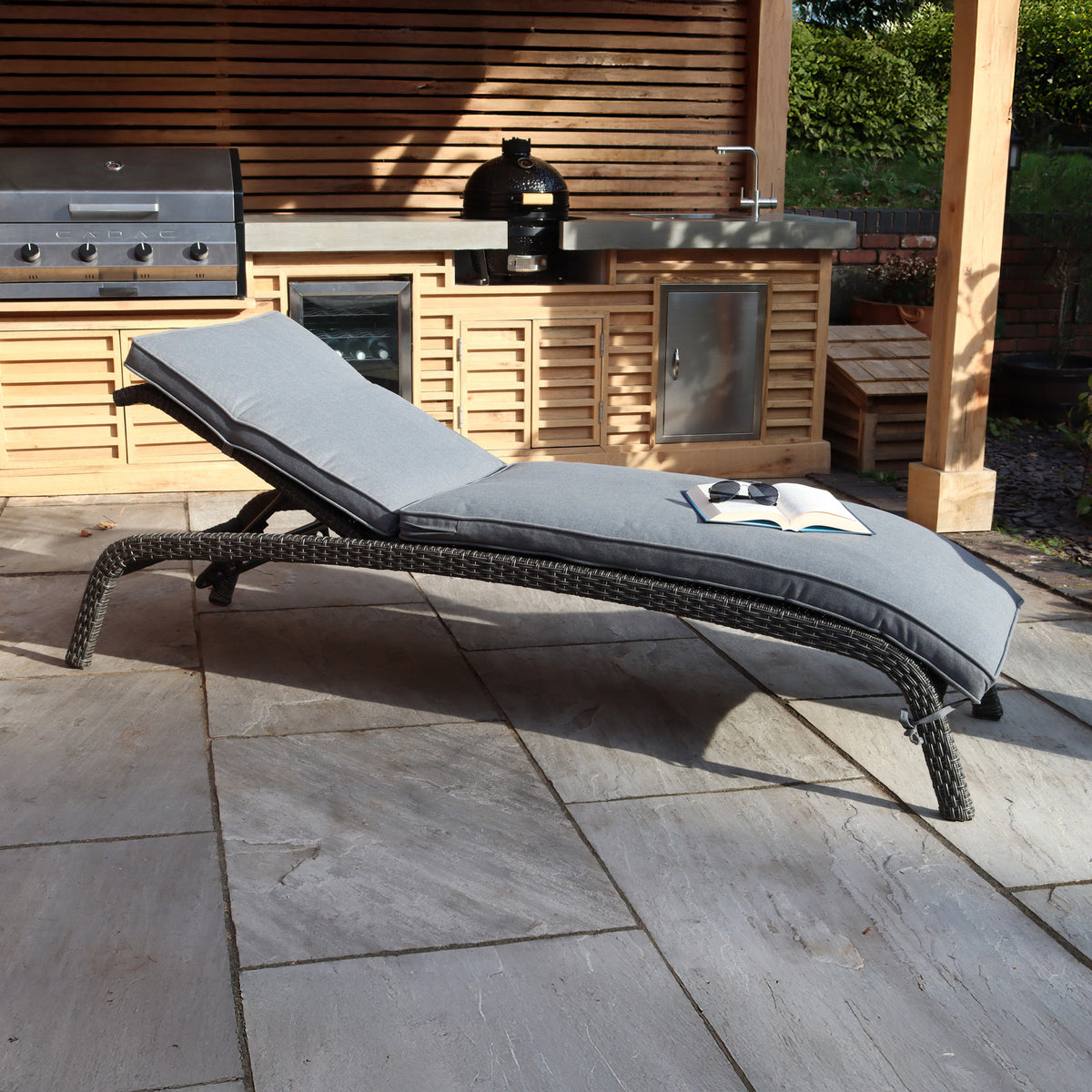 Paris Rattan Sunlounger with Multi Position Backrest and Cushion from Roseland Furniture