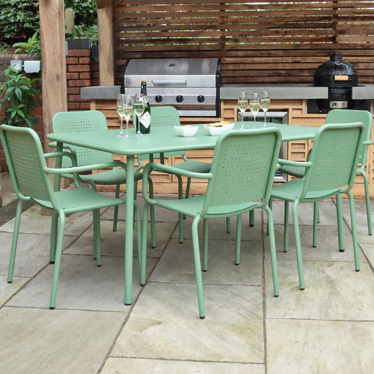 Porto Olive 6 Seater Round Dining Set from Roseland Furniture